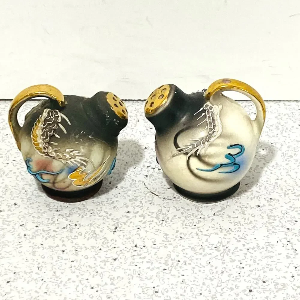 Vintage Dragonware Porcelain Shakers (2) roly-poly shape signed Fleetwood Japan